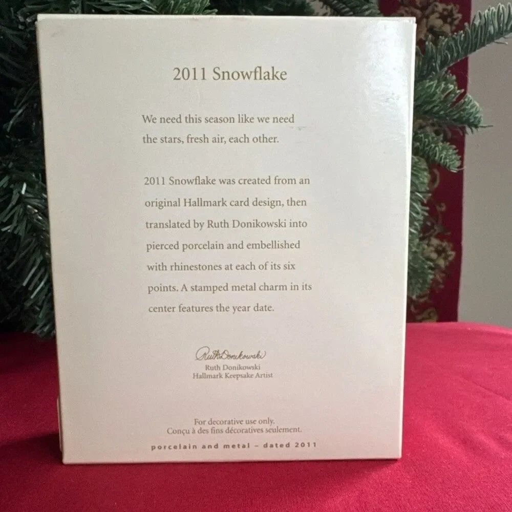 Hallmark 2011 Snowflake Porcelain Rhinestone Ornament QXG3519 Ruth Donikowski